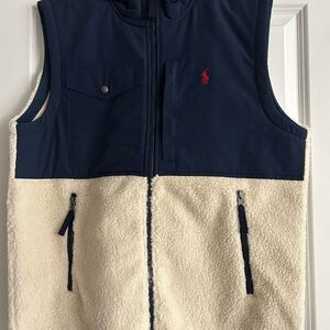 Polo Ralp Lauren Performance Navy/Cream Wind Blocking Fleece Vest new with tags